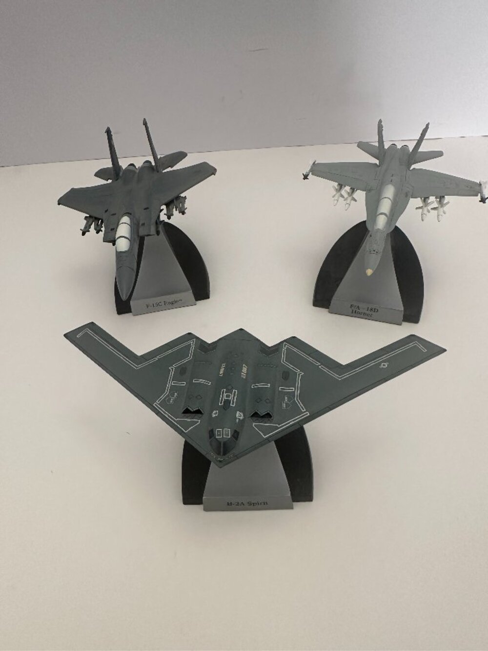 Danbury Mint 3 Military Jet Plane Desk Models USAF-B-2A, USAF F-15C, USMC F/A-18